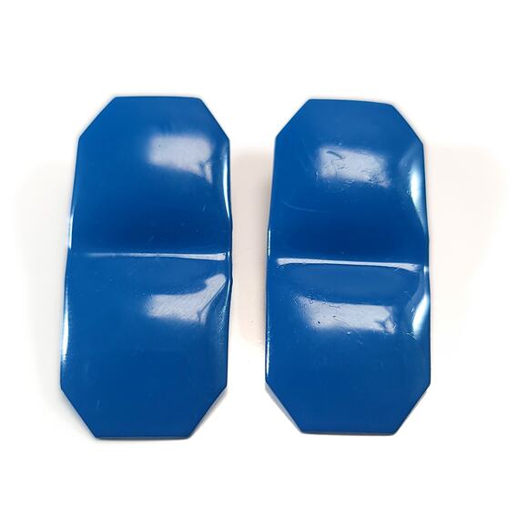 Vintage Blue Metal Octagonal Shaped Earrings, Glossy Finish, Bold Statement - Picture 1 of 10